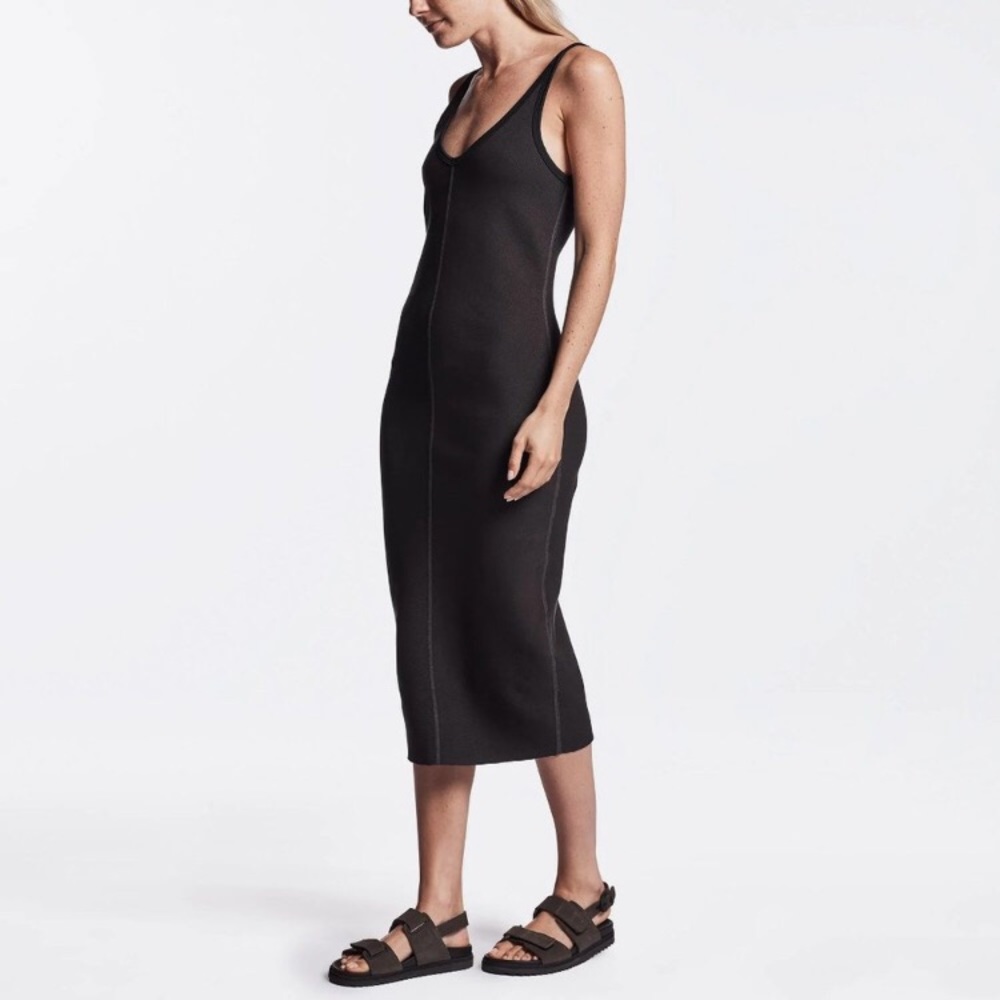 James Perse Los Angeles Chevron Rib Cami Tank Dress in black, Small, Size 1 - Picture 2 of 7